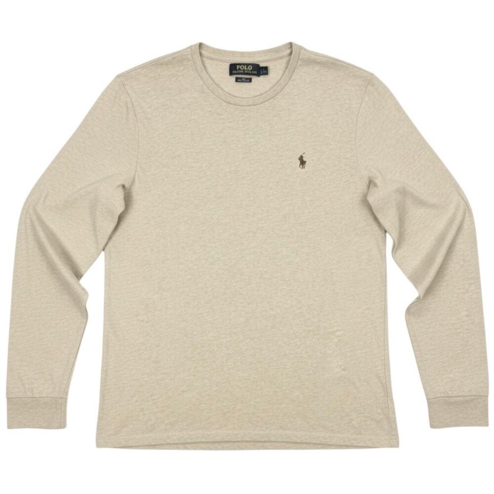 POLO RALPH LAUREN Men's HEATHERED Long Sleeve T-Shirt BEIGE Size LARGE